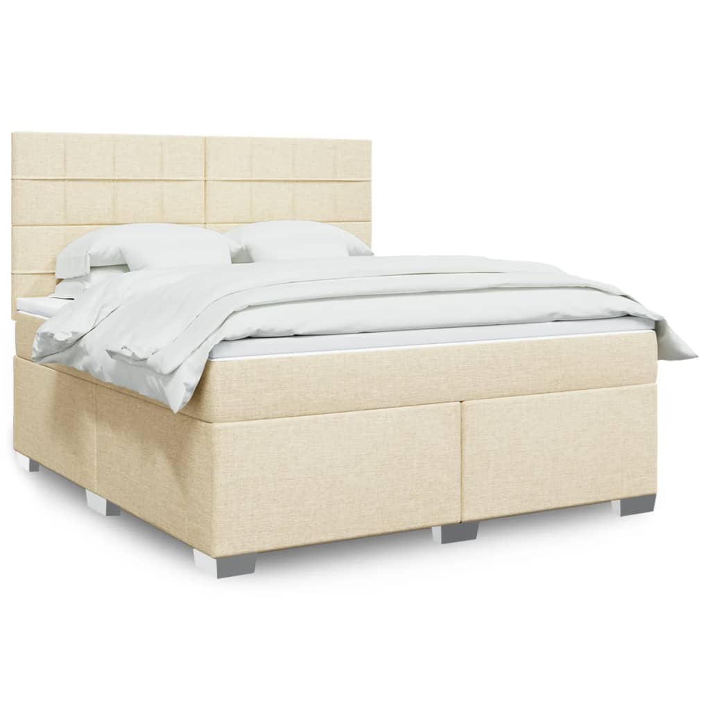 Boxspring met matras stof crèmekleurig 180x200 cm – afbeelding 1