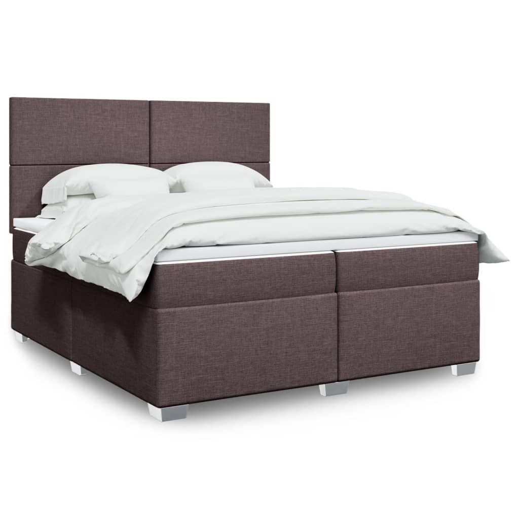 Boxspring met matras stof donkerbruin 200x200 cm – afbeelding 1