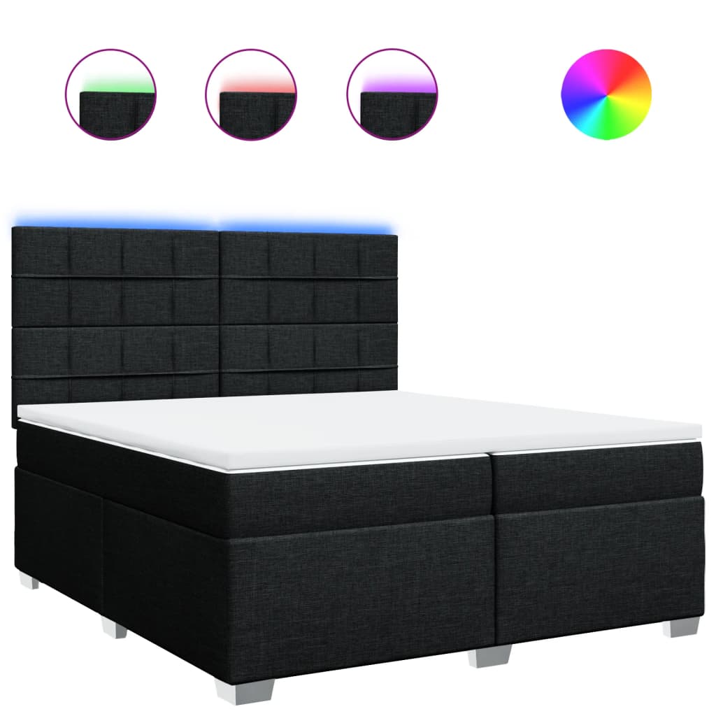 Boxspring met matras stof zwart 200x200 cm – afbeelding 2