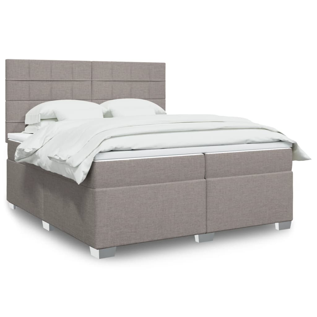 Boxspring met matras stof taupe 200x200 cm – afbeelding 1