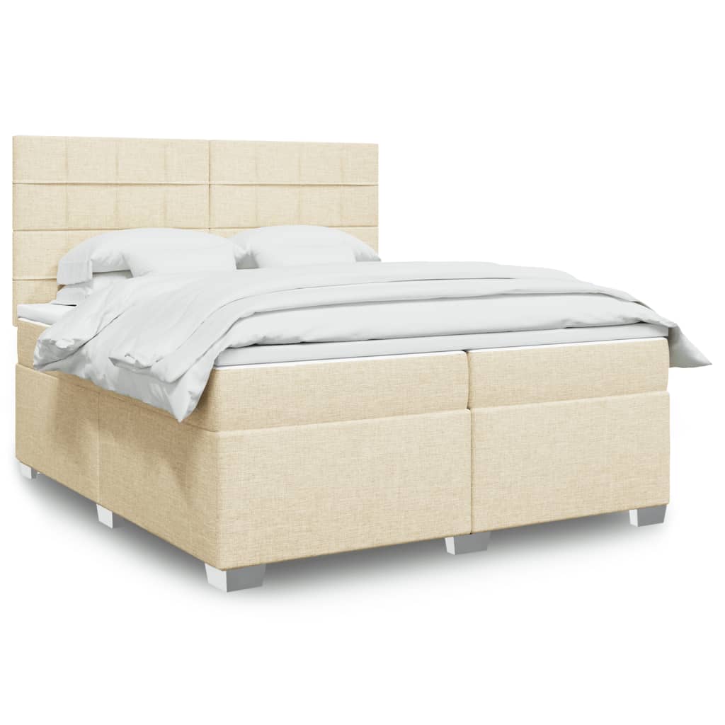 Boxspring met matras stof crèmekleurig 200x200 cm – afbeelding 1