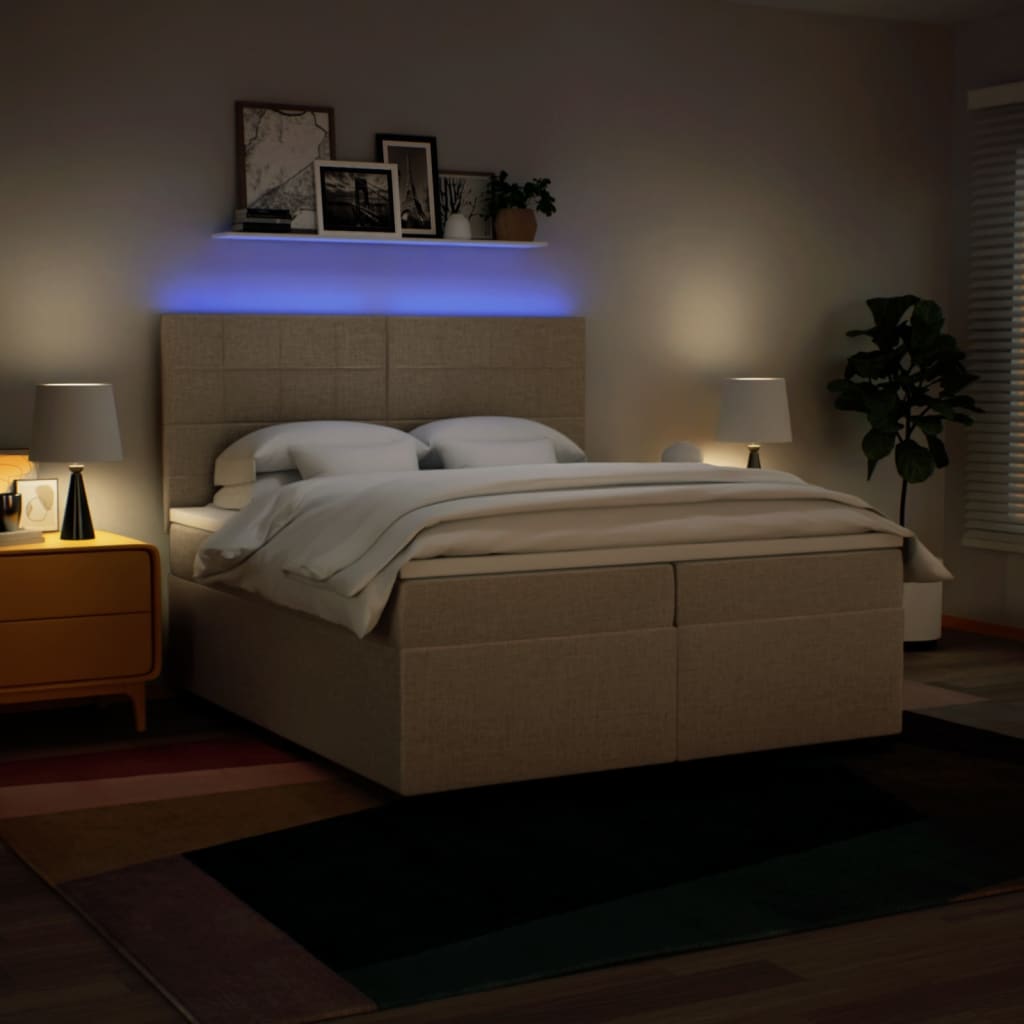 Boxspring met matras stof crèmekleurig 200x200 cm – afbeelding 5