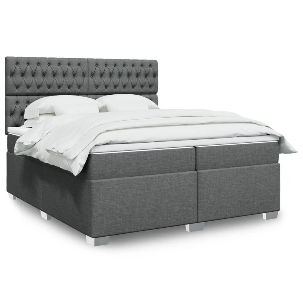 Boxspring met matras stof donkergrijs 200x200 cm – afbeelding 1