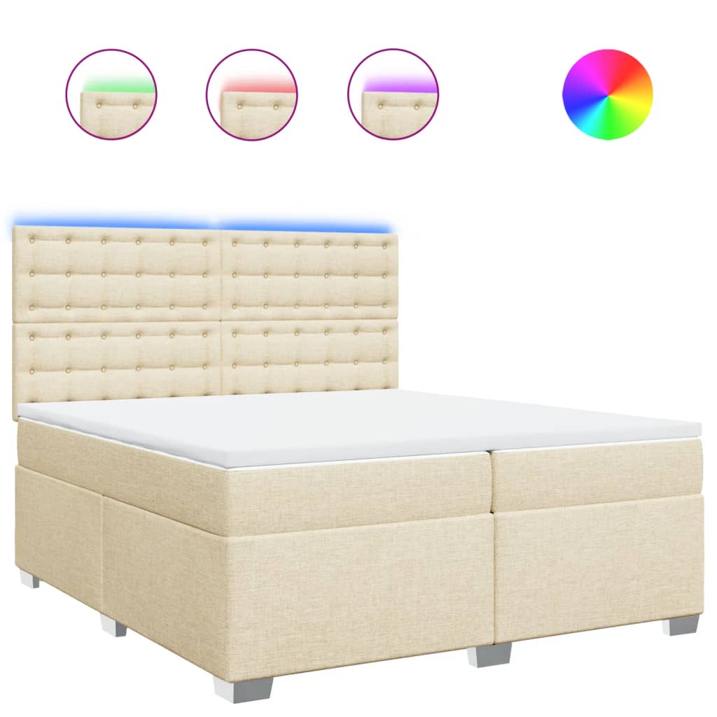 Boxspring met matras stof crèmekleurig 200x200 cm – afbeelding 2