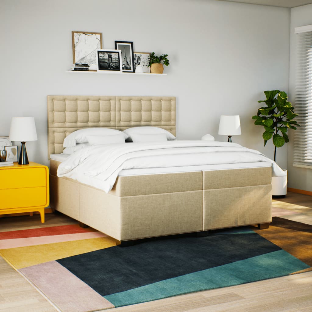 Boxspring met matras stof crèmekleurig 200x200 cm – afbeelding 4