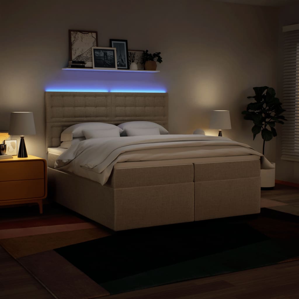 Boxspring met matras stof crèmekleurig 200x200 cm – afbeelding 5