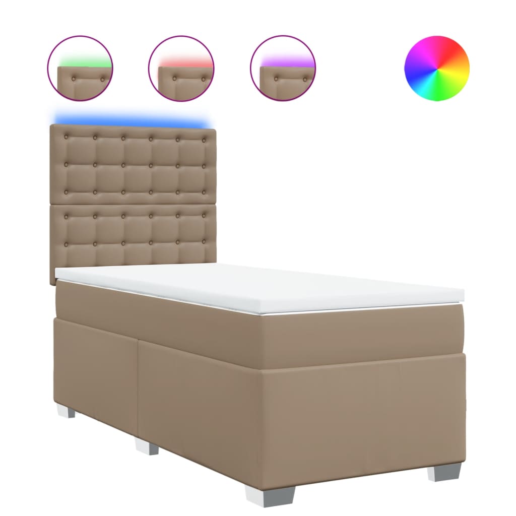 Boxspring met matras kunstleer cappuccinokleurig 80x200 cm – afbeelding 2