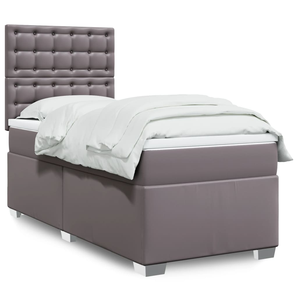 Boxspring met matras kunstleer grijs 90x190 cm – afbeelding 1