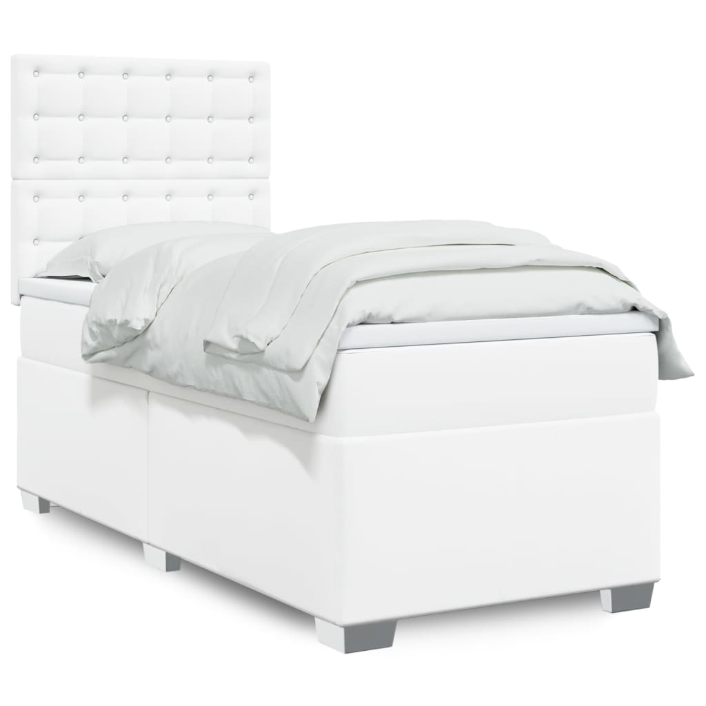 Boxspring met matras kunstleer wit 90x200 cm – afbeelding 1