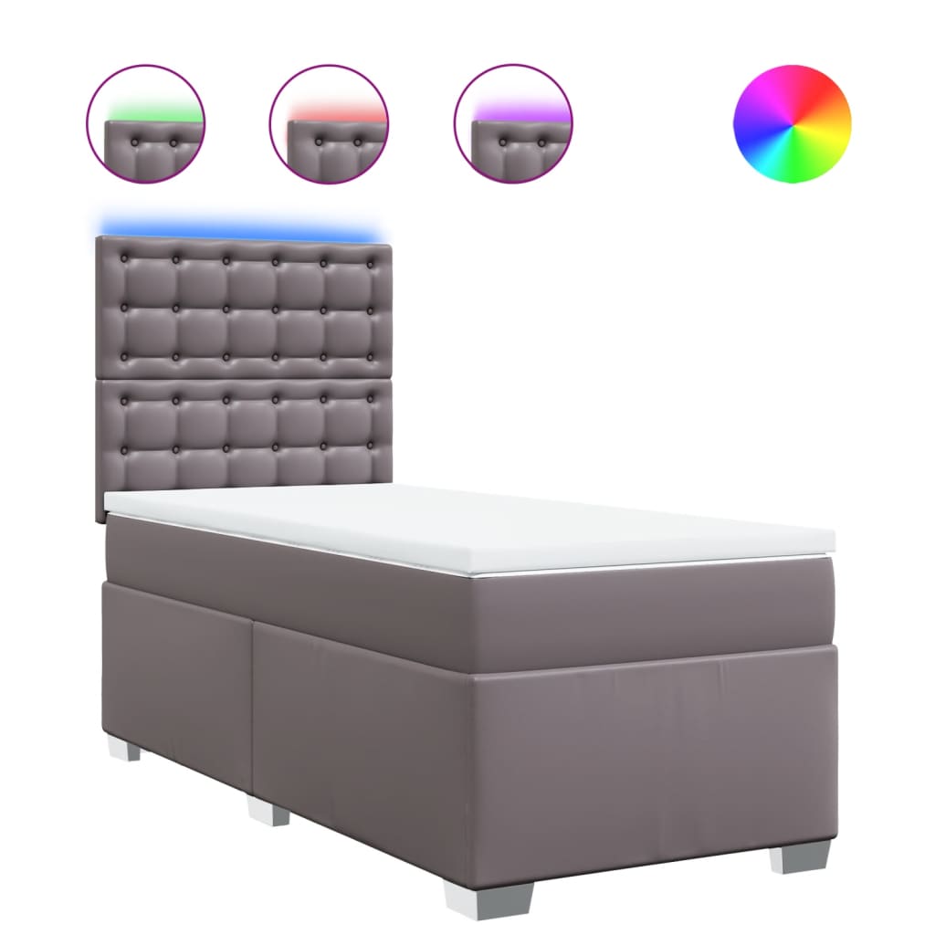 Boxspring met matras kunstleer grijs 90x200 cm – afbeelding 2