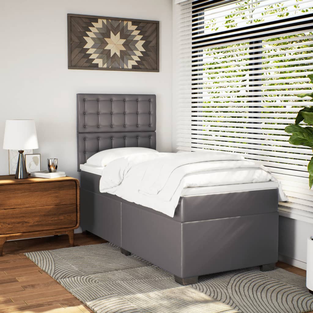 Boxspring met matras kunstleer grijs 90x200 cm – afbeelding 4