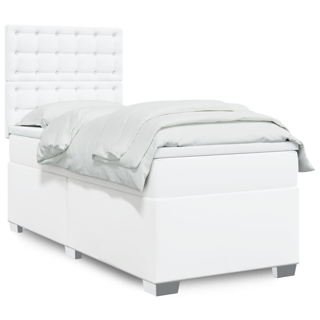 Boxspring met matras kunstleer wit 100x200 cm – afbeelding 1