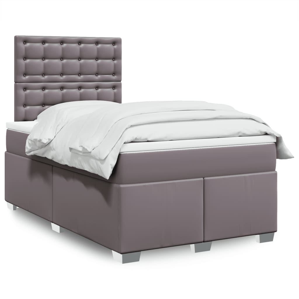 Boxspring met matras kunstleer grijs 120x190 cm – afbeelding 1