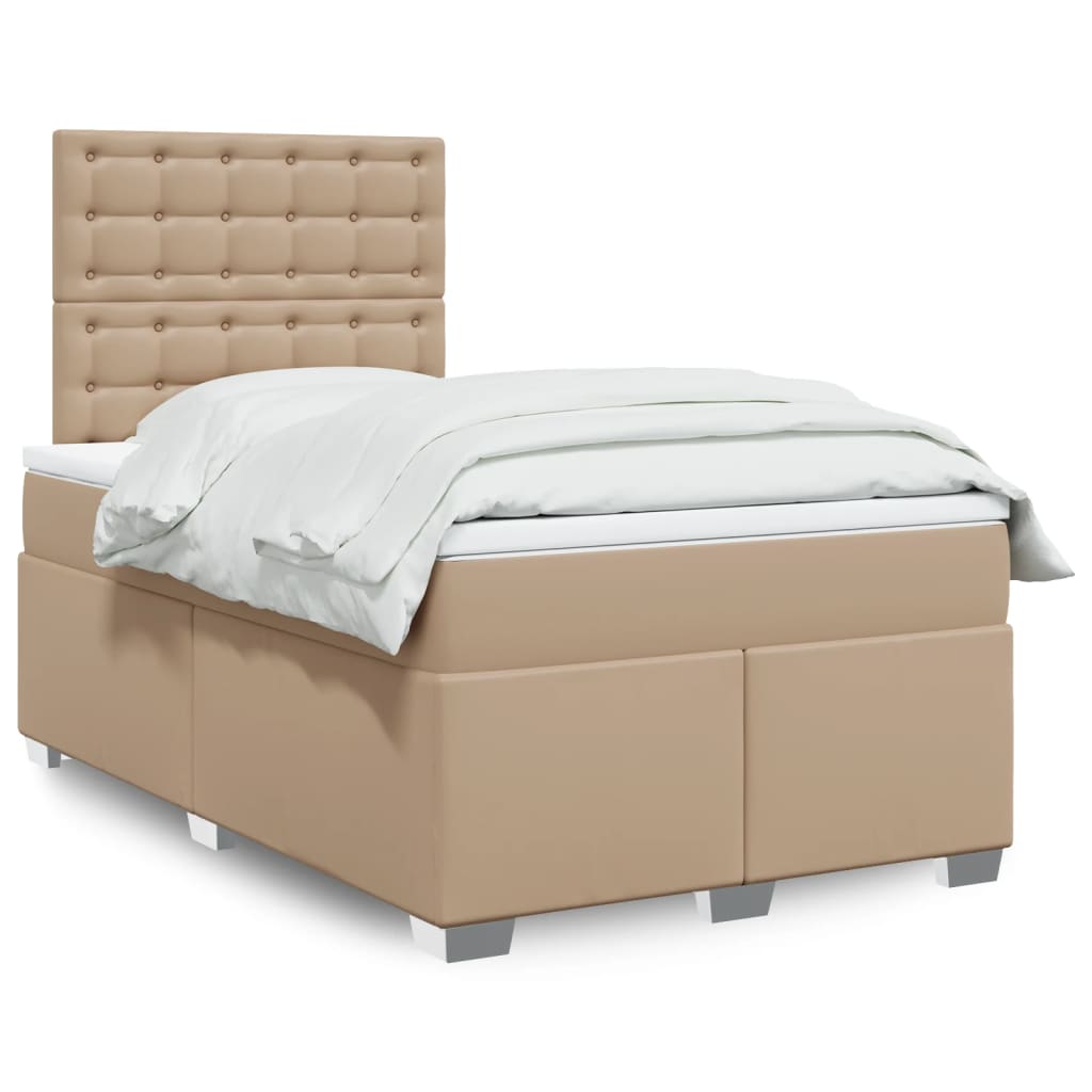 Boxspring met matras kunstleer cappuccinokleurig 120x200 cm – afbeelding 1