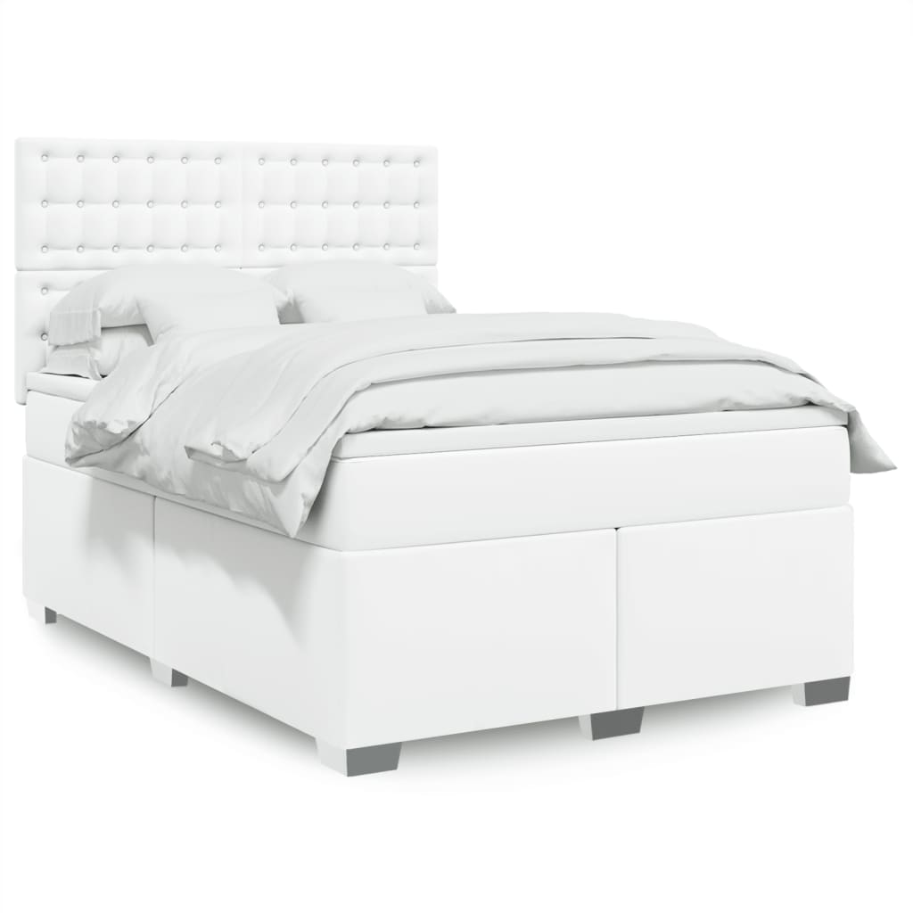 Boxspring met matras kunstleer wit 140x190 cm – afbeelding 1