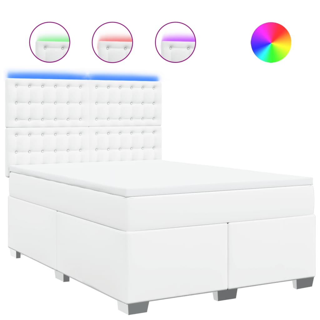 Boxspring met matras kunstleer wit 140x190 cm – afbeelding 2