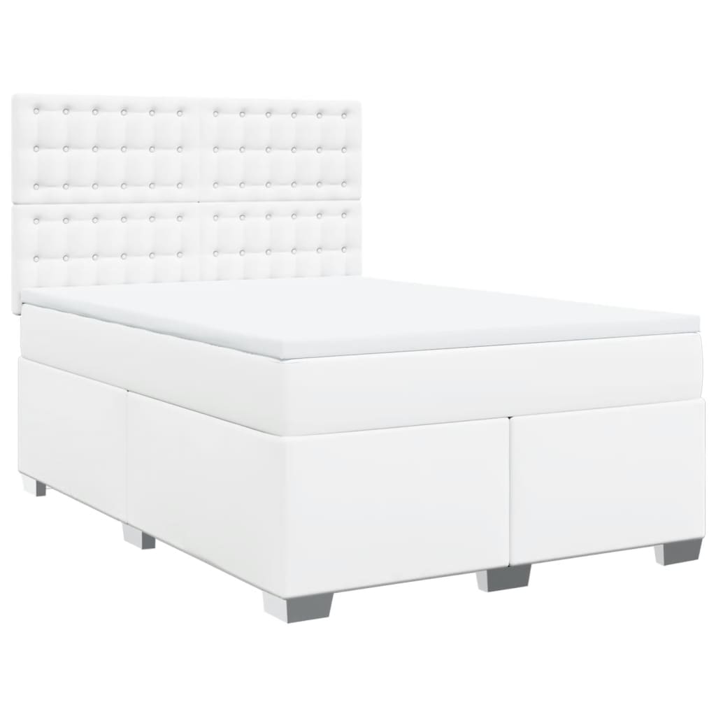 Boxspring met matras kunstleer wit 140x190 cm – afbeelding 3