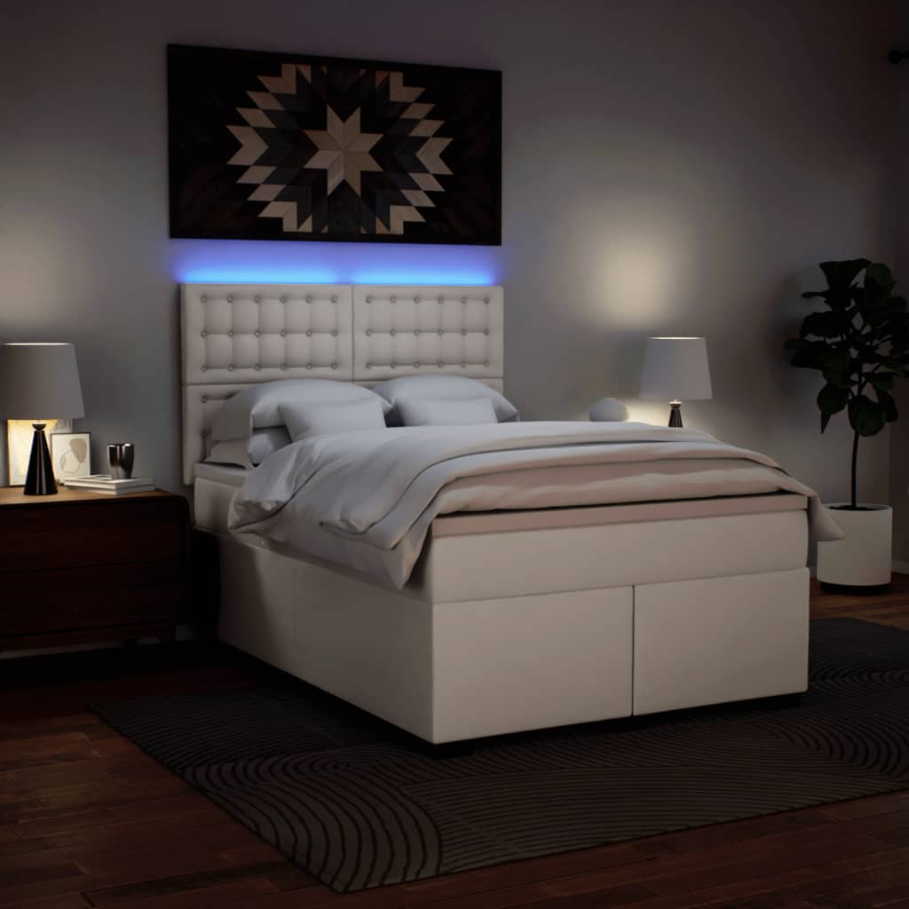 Boxspring met matras kunstleer wit 140x190 cm – afbeelding 5