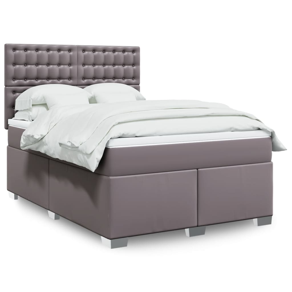 Boxspring met matras kunstleer grijs 140x190 cm – afbeelding 1
