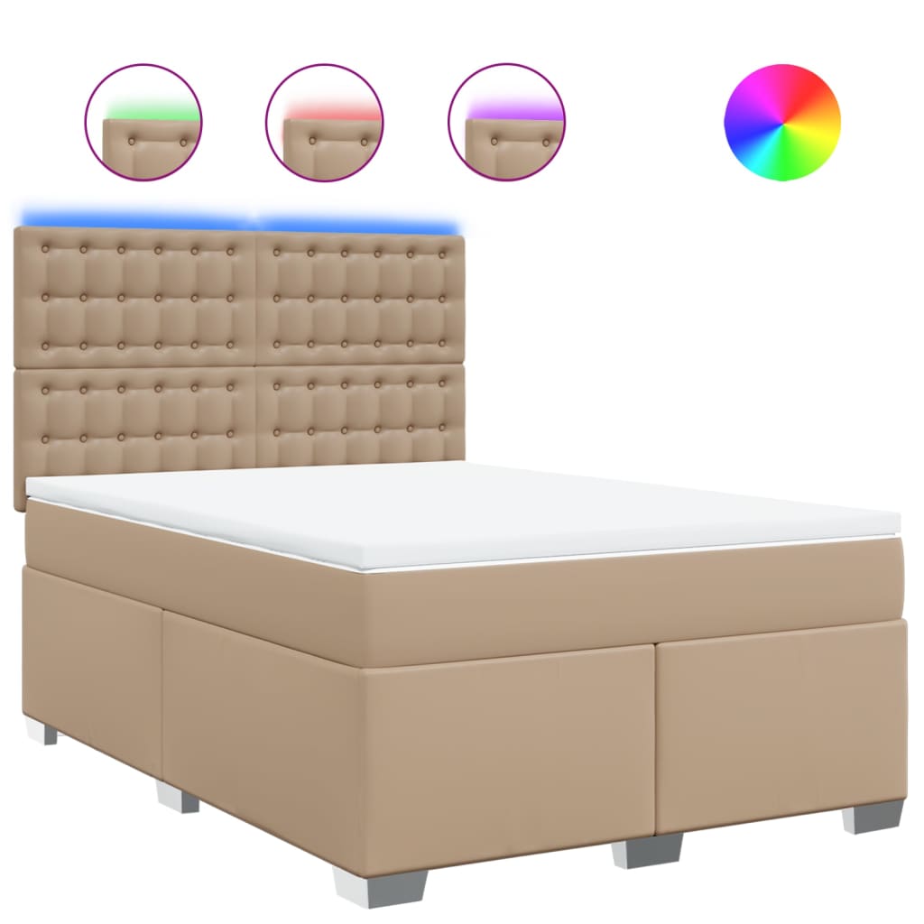 Boxspring met matras kunstleer cappuccinokleurig 140x200 cm – afbeelding 2