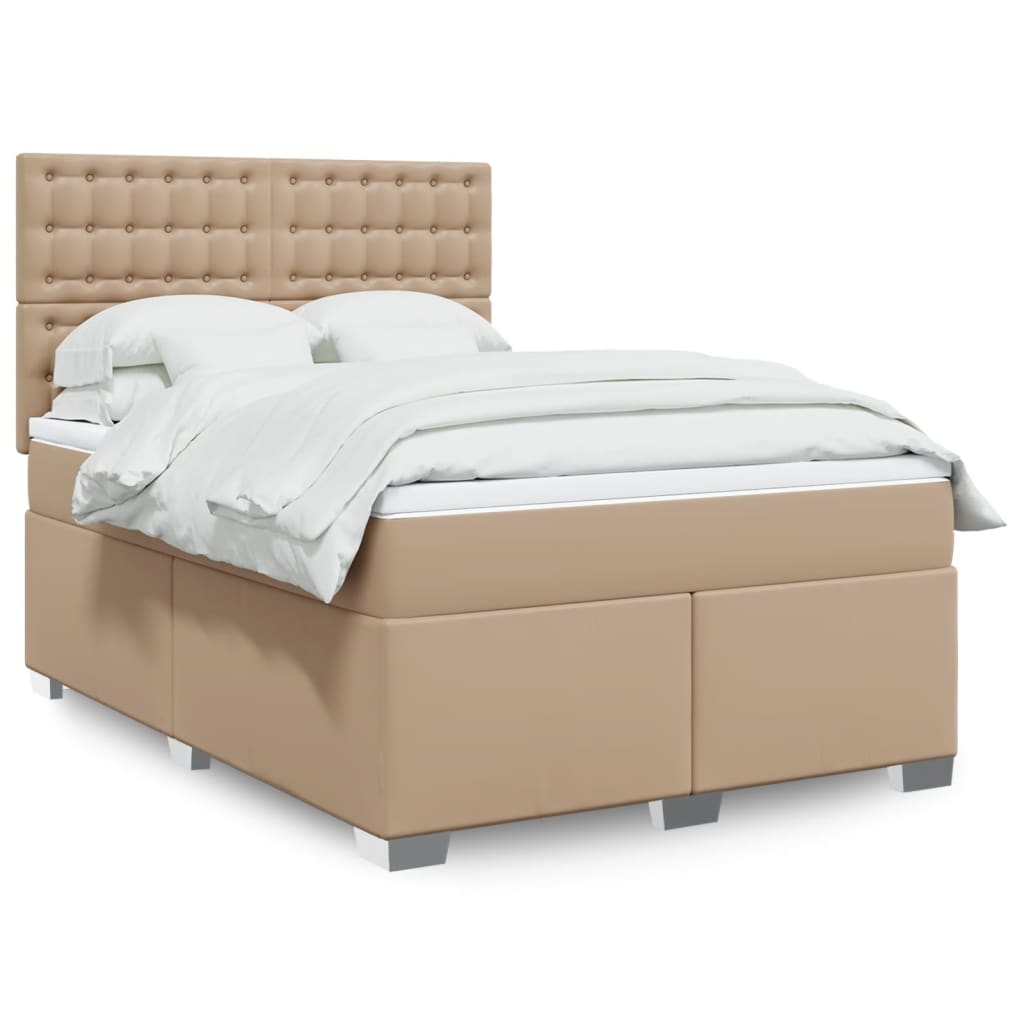 Boxspring met matras kunstleer cappuccinokleurig 160x200 cm – afbeelding 1