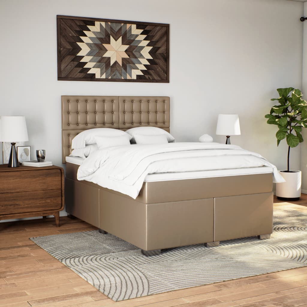 Boxspring met matras kunstleer cappuccinokleurig 160x200 cm – afbeelding 4