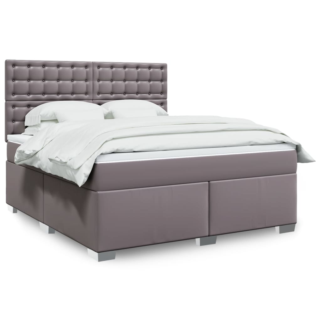 Boxspring met matras kunstleer grijs 180x200 cm – afbeelding 1