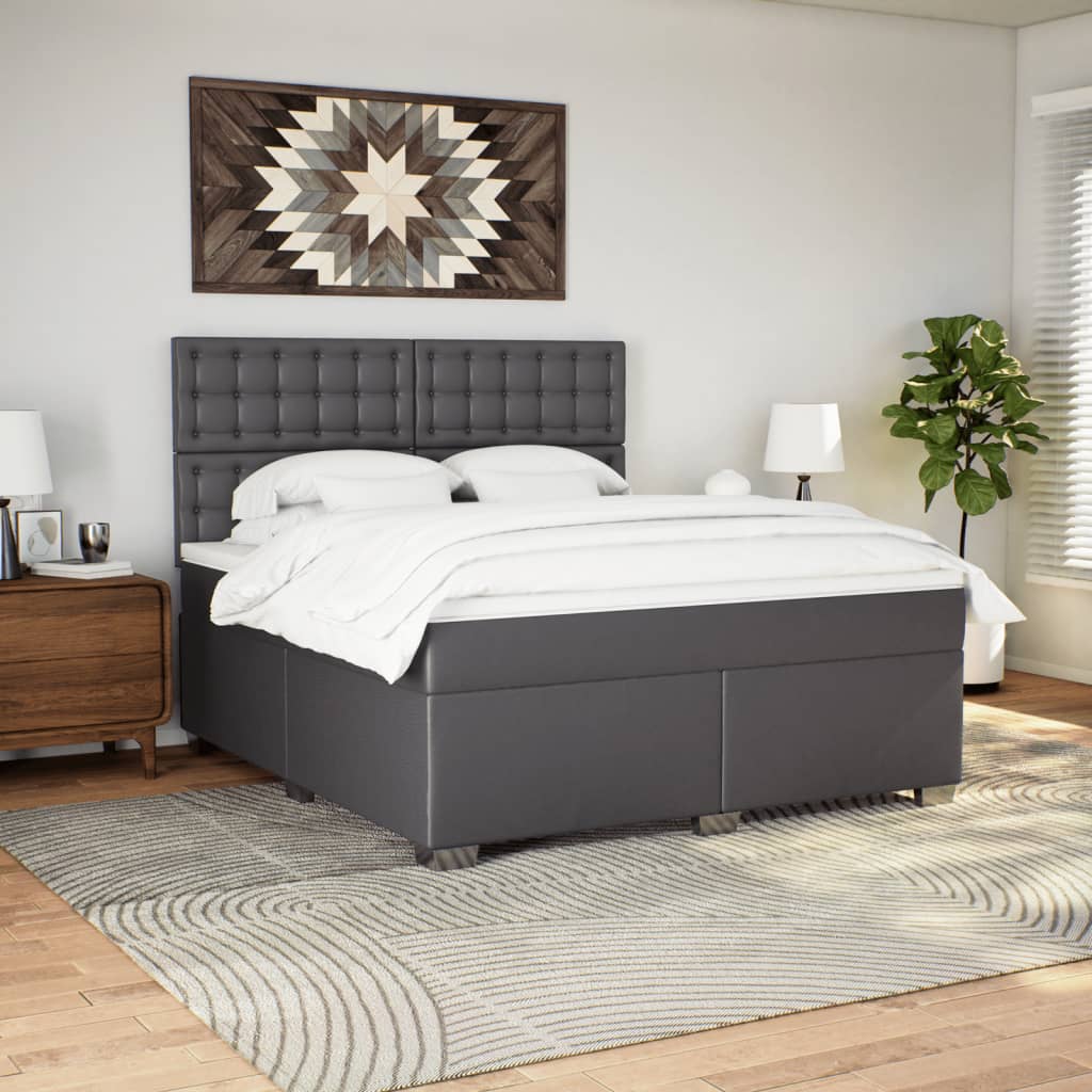 Boxspring met matras kunstleer grijs 180x200 cm – afbeelding 4