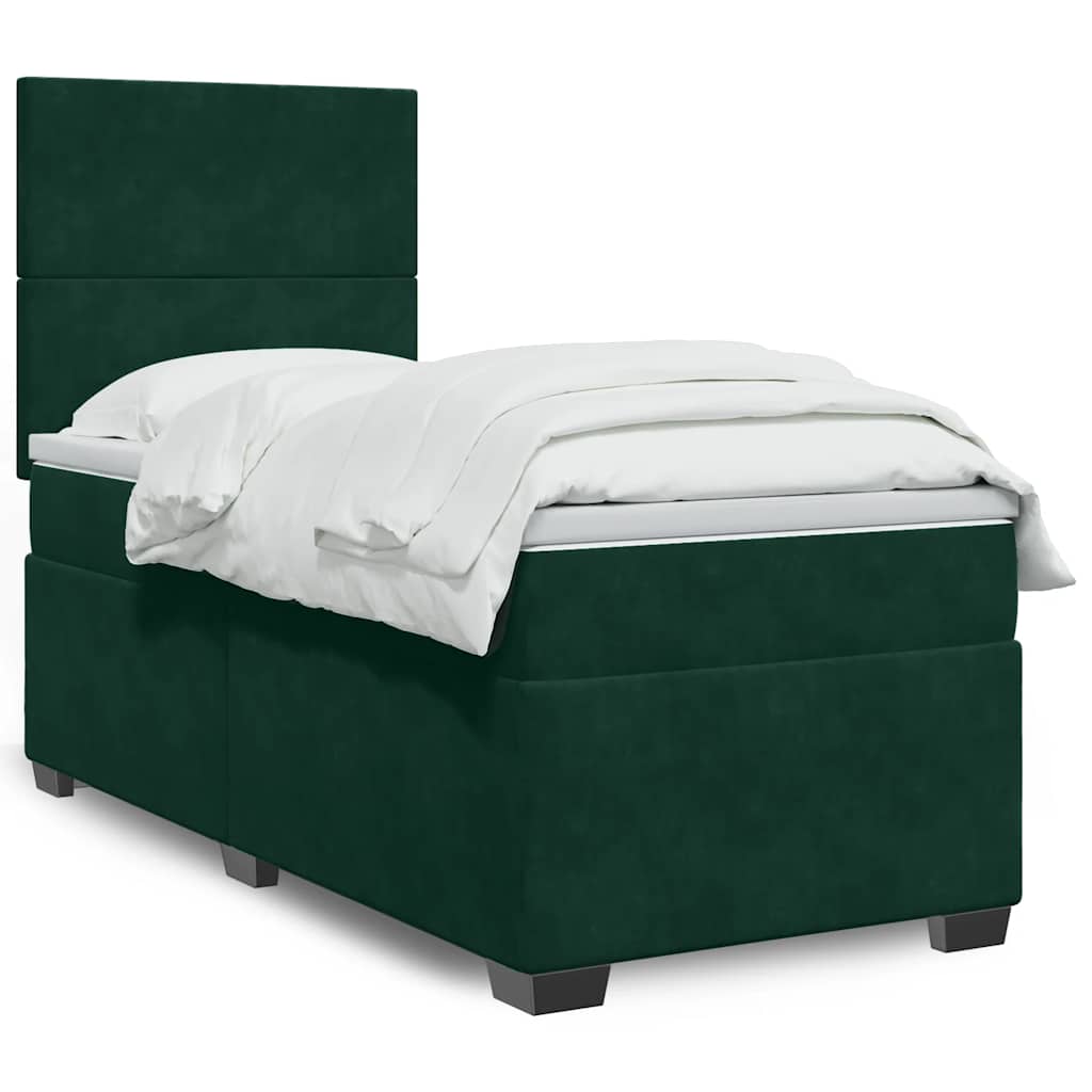 Boxspring met matras fluweel donkergroen 80x200 cm – afbeelding 1