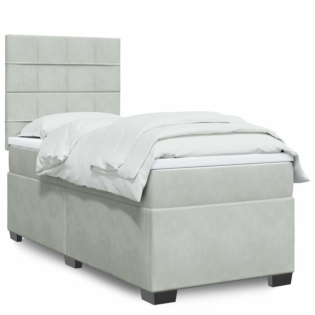 Boxspring met matras fluweel lichtgrijs 80x200 cm – afbeelding 1