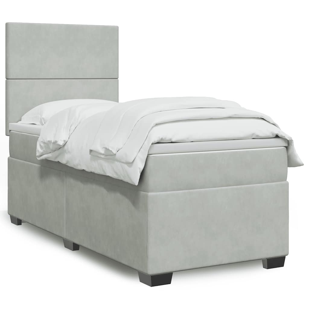 Boxspring met matras fluweel lichtgrijs 90x190 cm – afbeelding 1