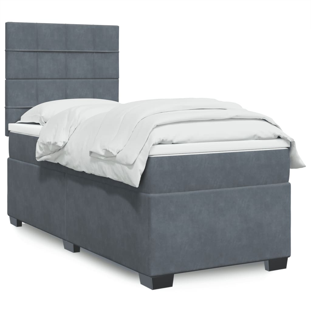 Boxspring met matras fluweel donkergrijs 90x190 cm – afbeelding 1