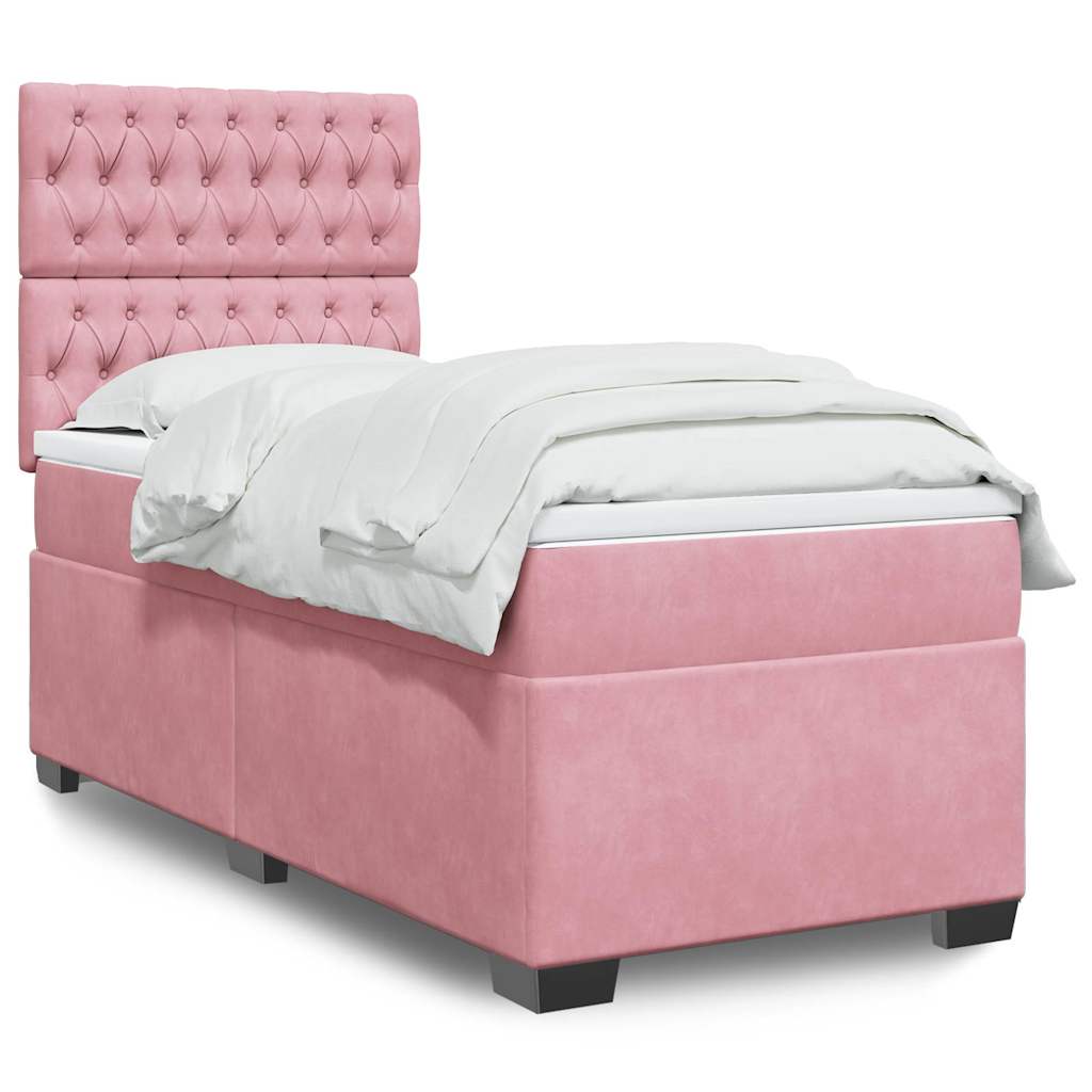 Boxspring met matras fluweel roze 90x190 cm – afbeelding 1