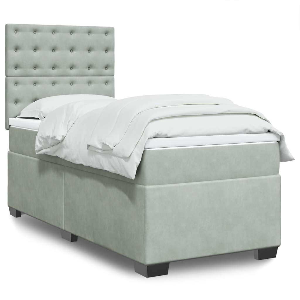 Boxspring met matras fluweel lichtgrijs 90x190 cm – afbeelding 1