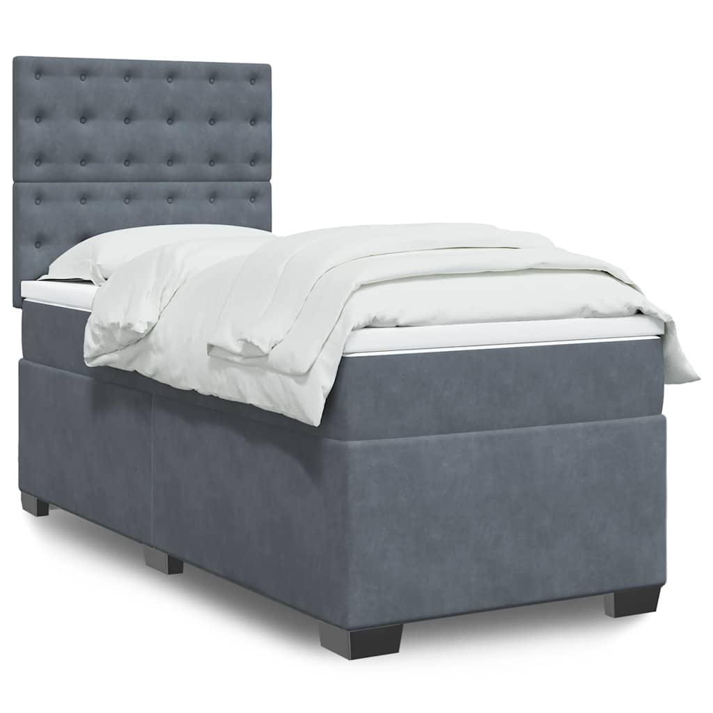 Boxspring met matras fluweel donkergrijs 90x190 cm – afbeelding 1