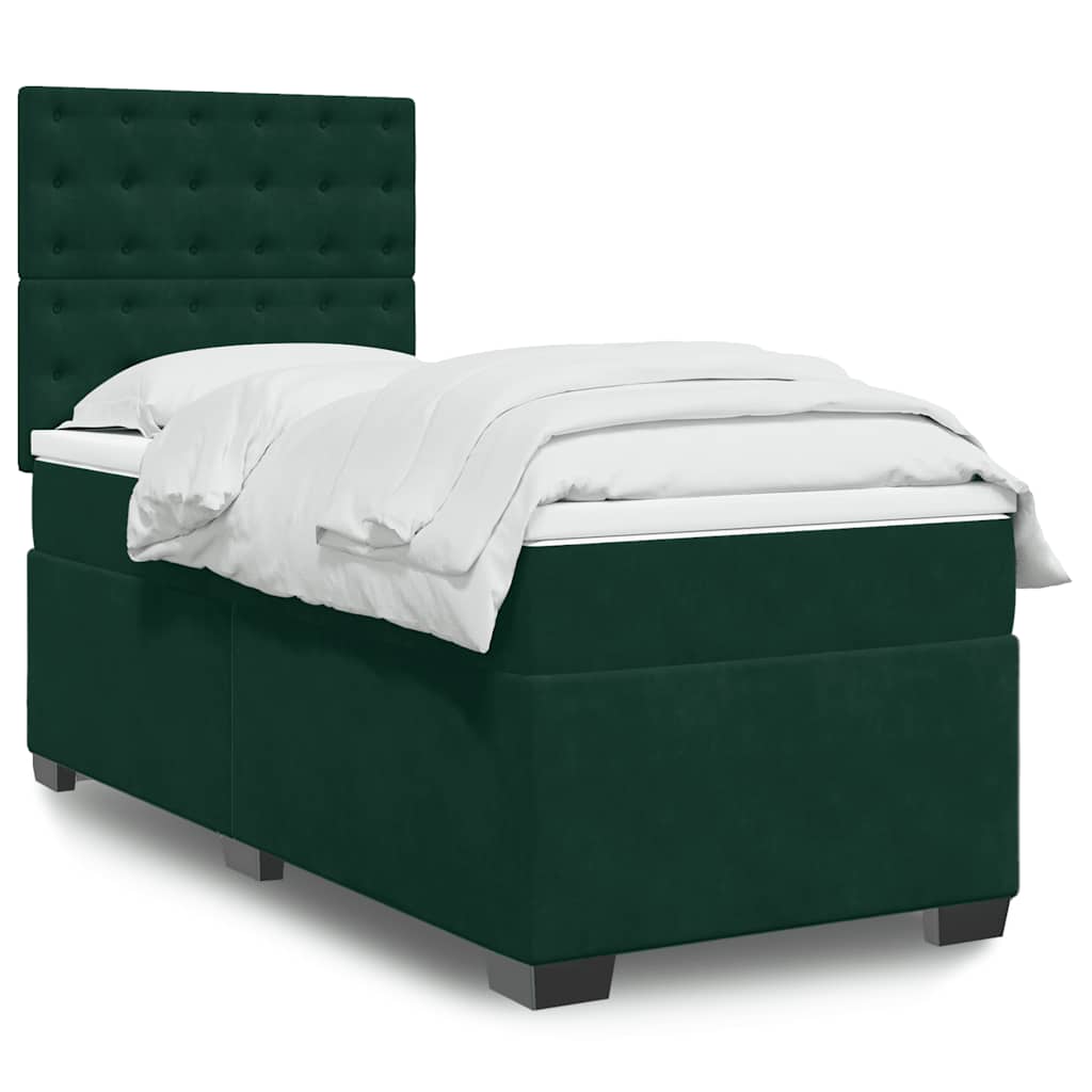 Boxspring met matras fluweel donkergroen 90x190 cm – afbeelding 1