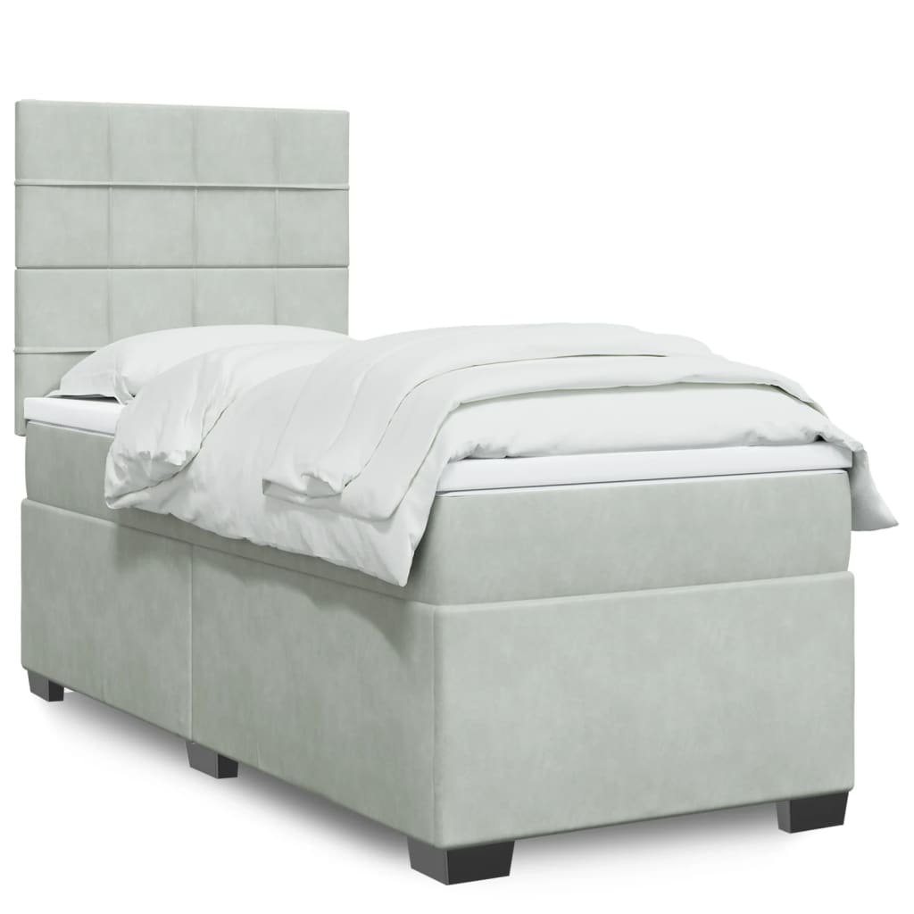 Boxspring met matras fluweel lichtgrijs 90x200 cm – afbeelding 1