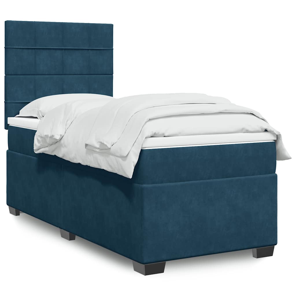 Boxspring met matras fluweel blauw 90x200 cm – afbeelding 1