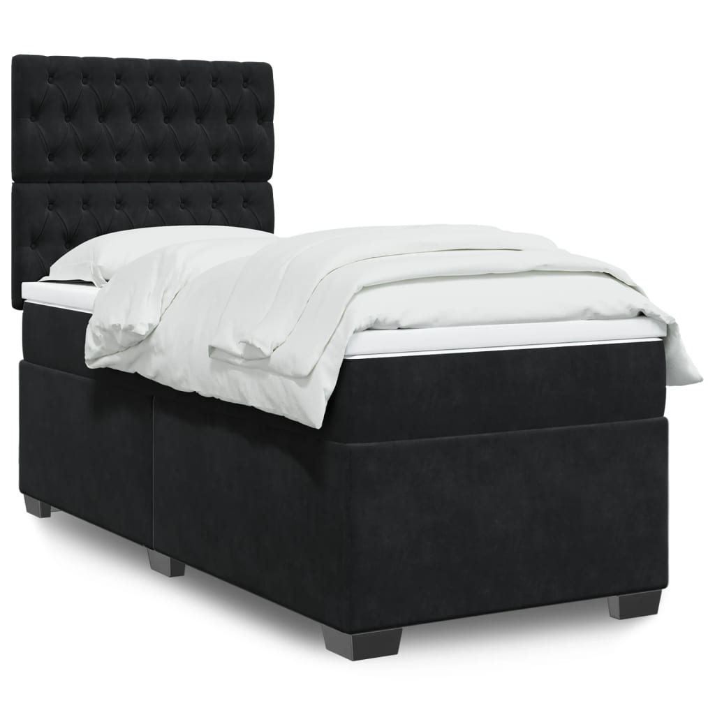 Boxspring met matras fluweel zwart 90x200 cm – afbeelding 1