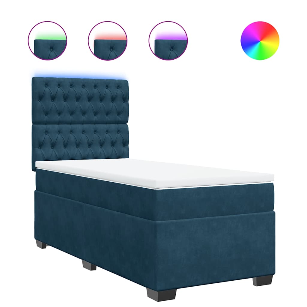 Boxspring met matras fluweel blauw 90x200 cm – afbeelding 2
