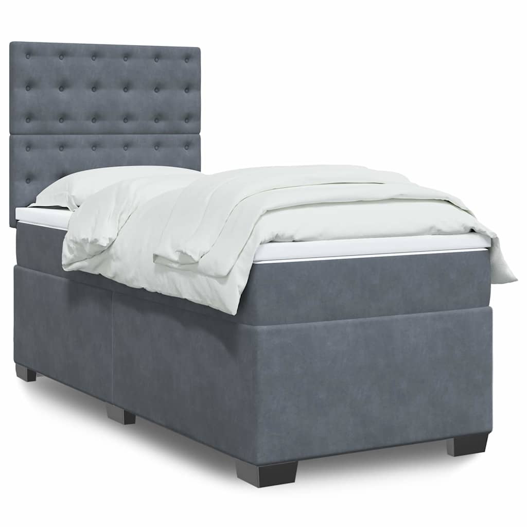 Boxspring met matras fluweel donkergrijs 90x200 cm – afbeelding 1