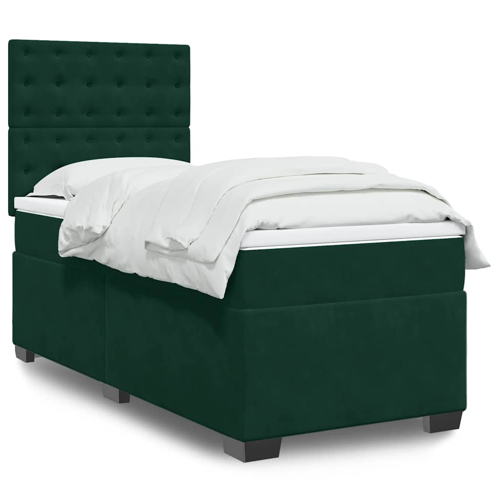 Boxspring met matras fluweel donkergroen 90x200 cm – afbeelding 1