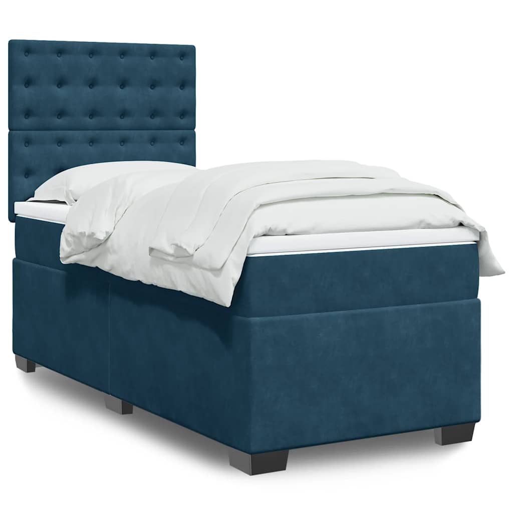 Boxspring met matras fluweel blauw 90x200 cm – afbeelding 1