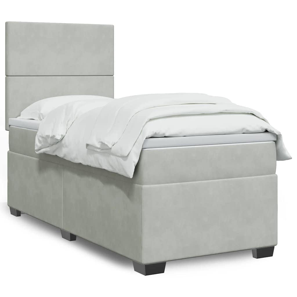 Boxspring met matras fluweel lichtgrijs 100x200 cm – afbeelding 1