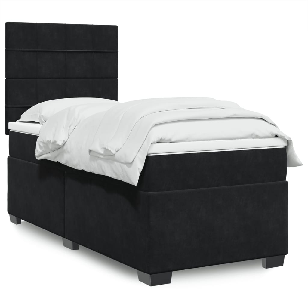 Boxspring met matras fluweel zwart 100x200 cm – afbeelding 1