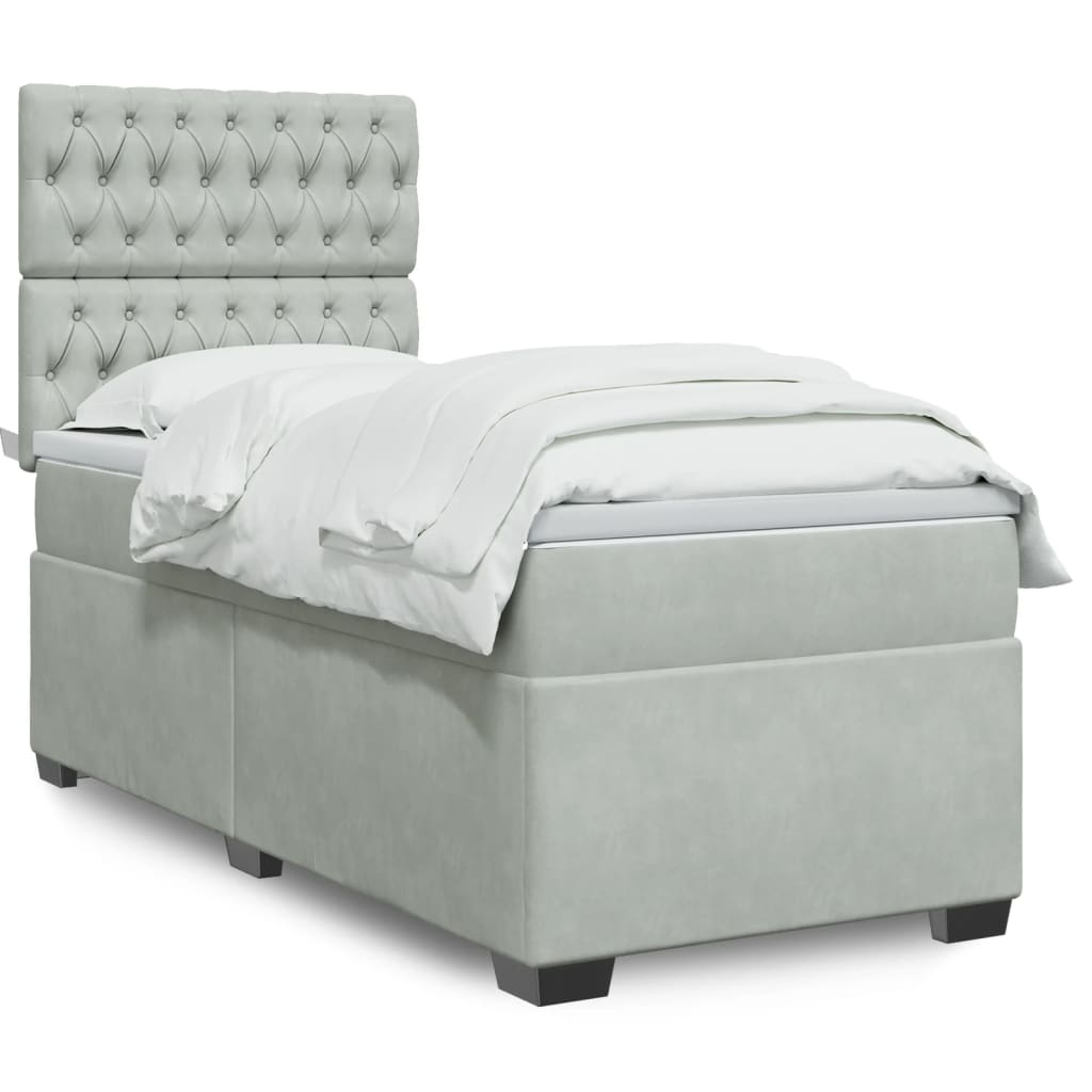 Boxspring met matras fluweel lichtgrijs 100x200 cm – afbeelding 1
