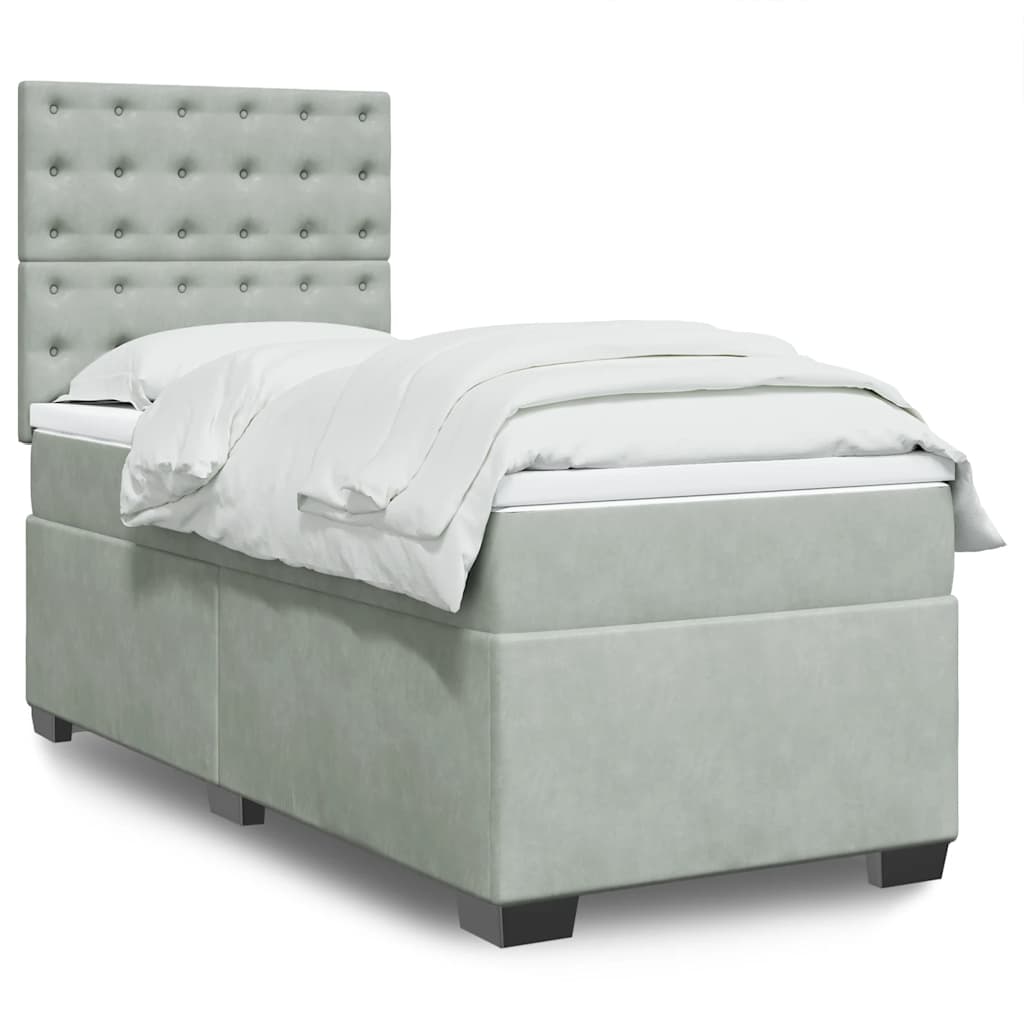 Boxspring met matras fluweel lichtgrijs 100x200 cm – afbeelding 1