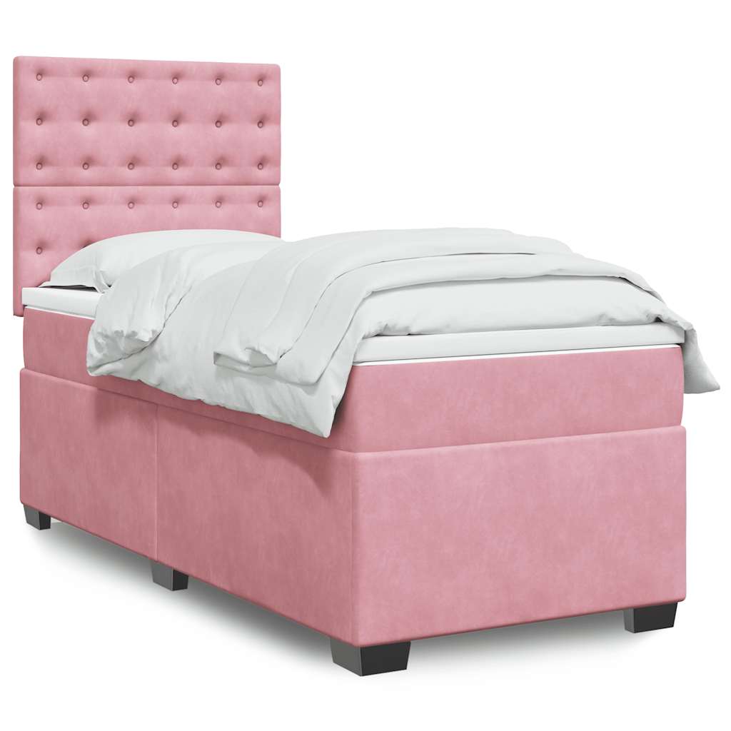 Boxspring met matras fluweel roze 100x200 cm – afbeelding 1