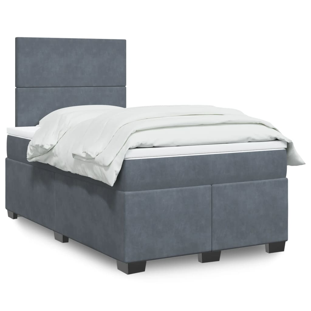 Boxspring met matras fluweel donkergrijs 120x190 cm – afbeelding 1