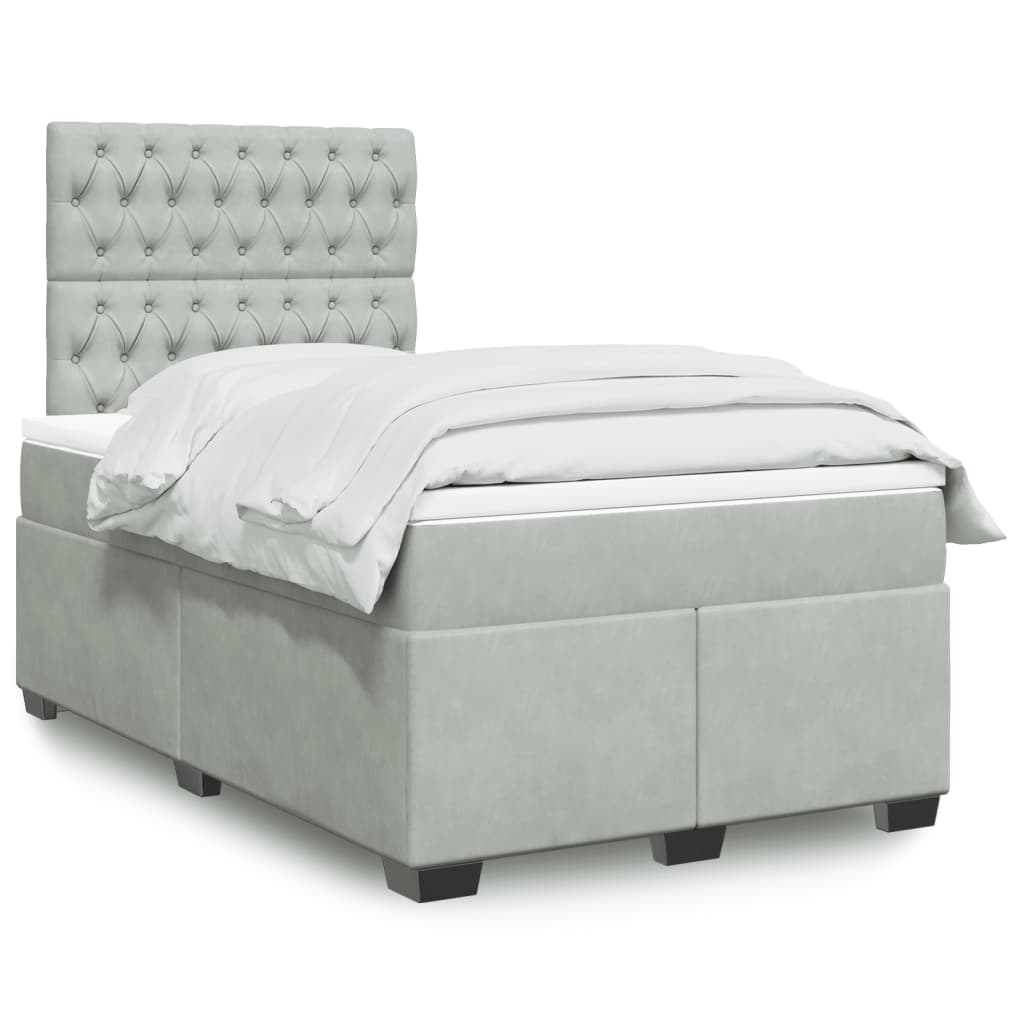 Boxspring met matras fluweel lichtgrijs 120x190 cm – afbeelding 1
